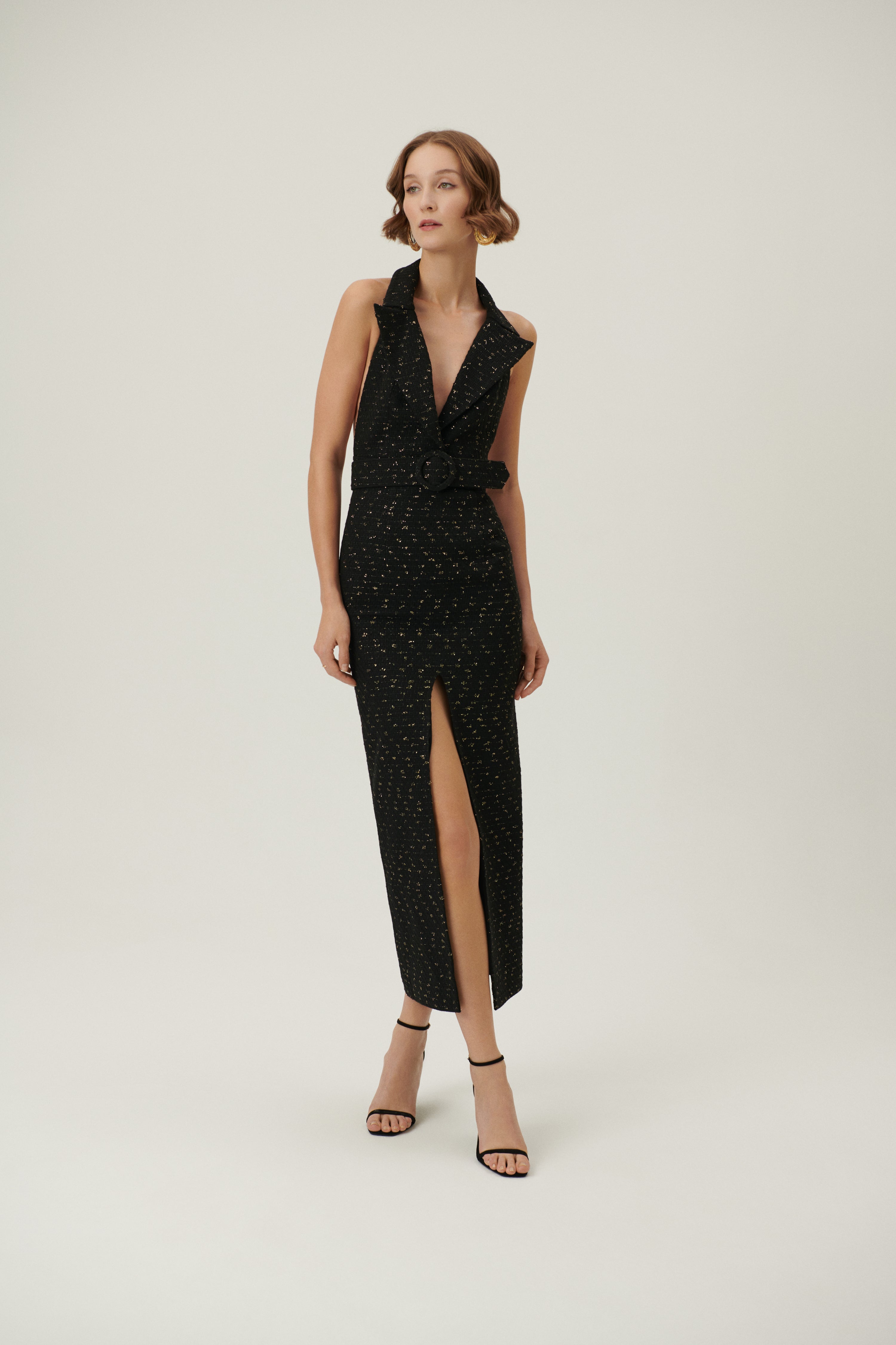 Night Glam - Black Tweed Long Dress