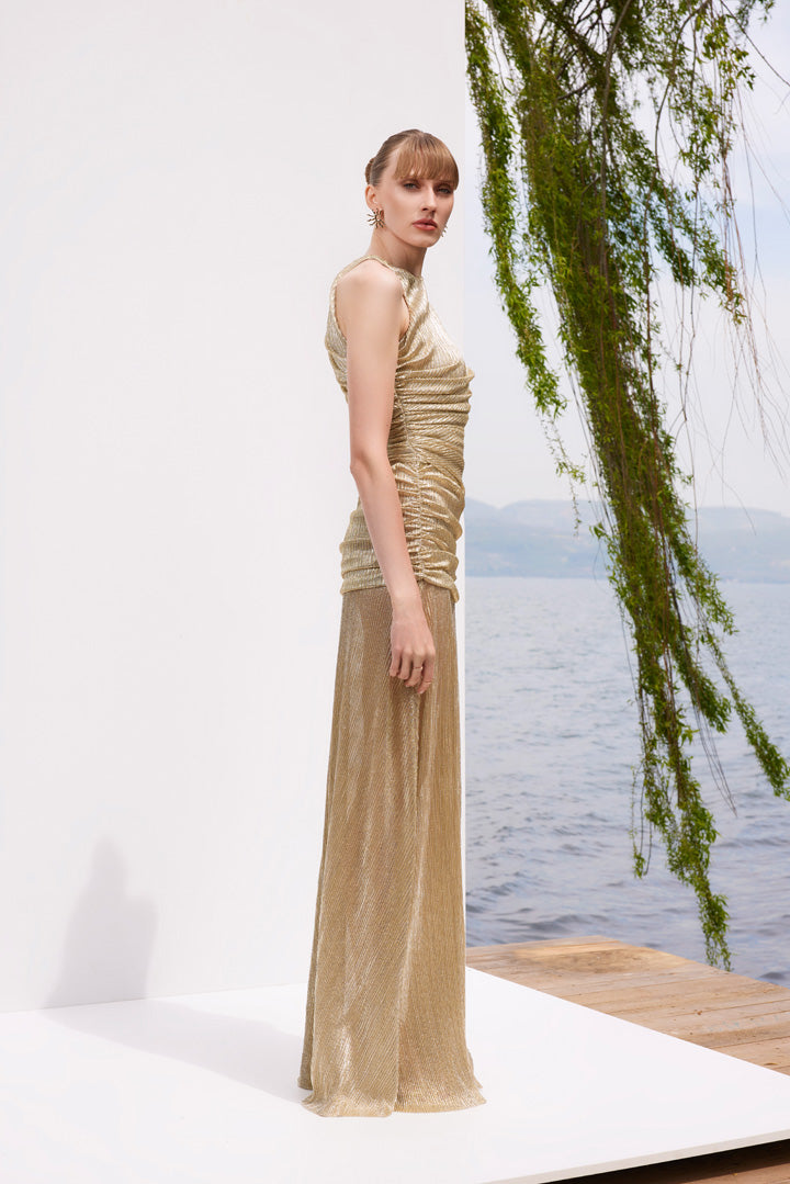 Paradise Breeze - Draped gold maxi dress