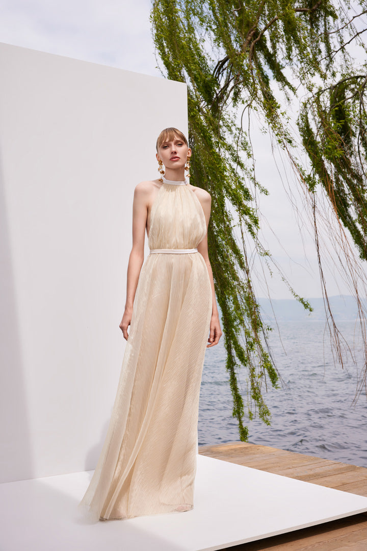 Serenity Dream - Low-cut back beige maxi dress