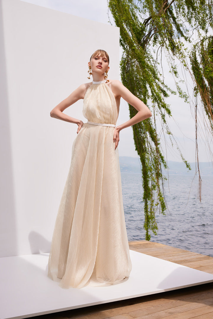 Serenity Dream - Low-cut back beige maxi dress