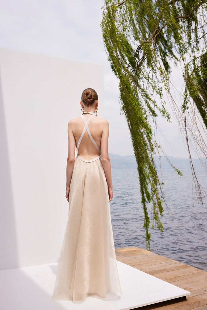 Serenity Dream - Low-cut back beige maxi dress